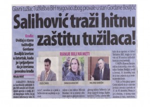 Media from both entities reported about the reaction of the Chief Prosecutor and the BiH Prosecutor’s Office regarding the frequent attacks against the security of  Prosecutors of the BiH Prosecutor’s Office