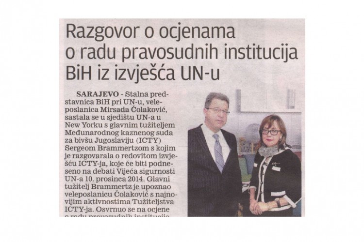 I u Vijeću sigurnosti UN-a bilo je govora o uspješnoj akciji Tužilaštva BiH i Tužilaštva za ratne zločine Srbije u predmetu „Štrpci“. Glavni tužilac Brammertz pohvalio sаradnju dvaju tužilaštava.