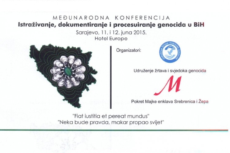 Glavnom tužiocu upućena je zahvalnica udruženja žrtava za sudjelovanje i doprinos u radu na konferenciji pod nazivom „Istraživanje, dokumentiranje i procesuiranje genocida u BiH“, koja je održana 11. i 12. juna u Sarajevu.